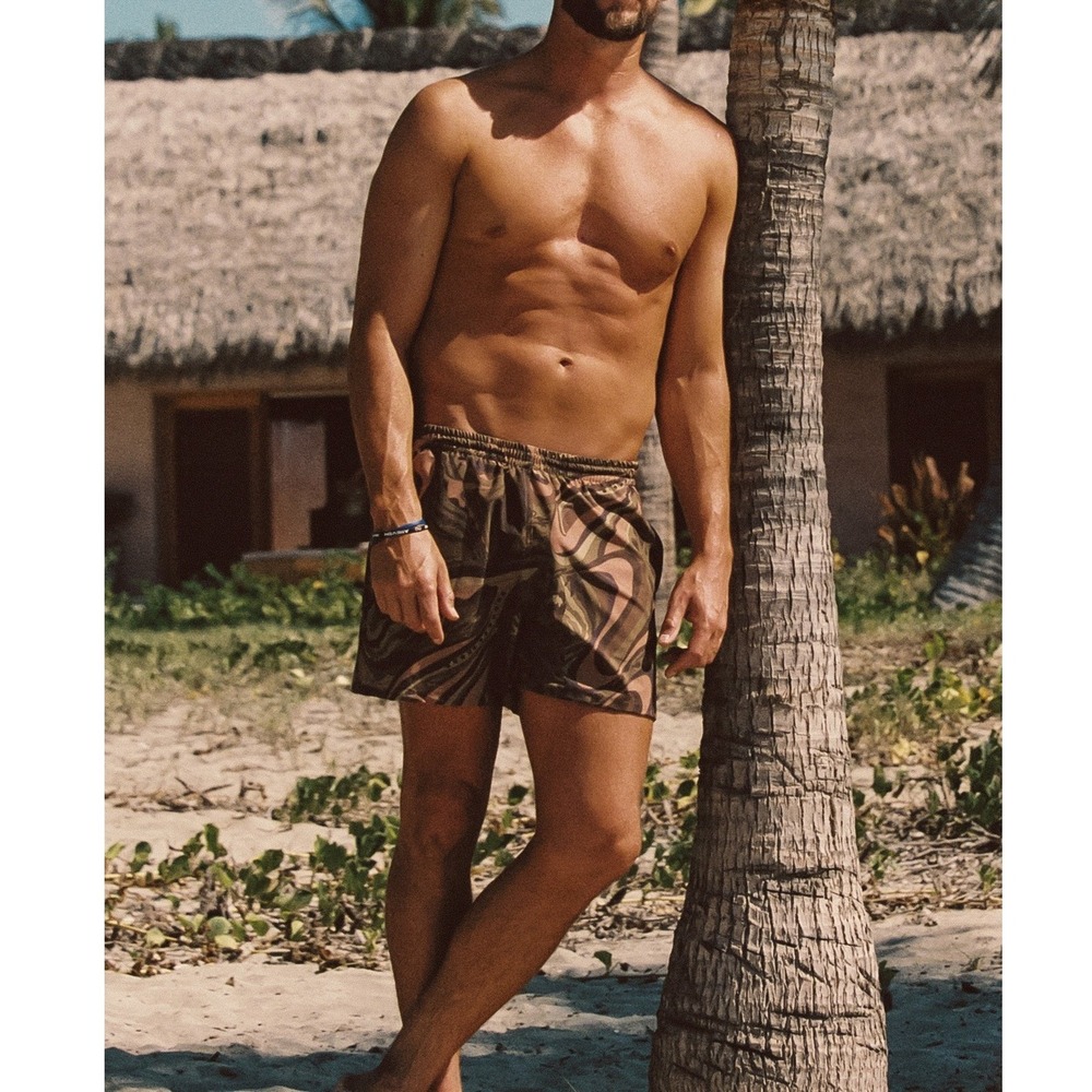 Skatie Nick Swim Trunks Mens XS Brown Escondido Abstract Mesh Lining Resort